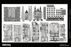 post-Soviet nine-story panel building with residential apartments near the forest tattoo idea