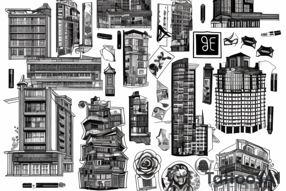 post-Soviet nine-story panel building with residential apartments tattoo idea
