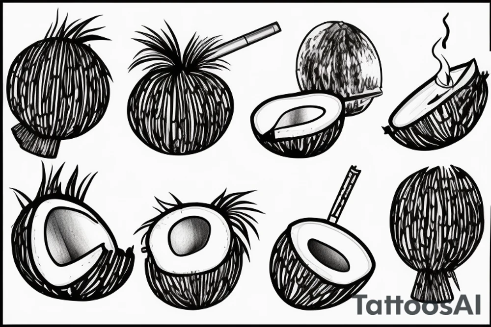 Coconut smoking cigarette tattoo idea