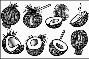 Coconut smoking cigarette tattoo idea