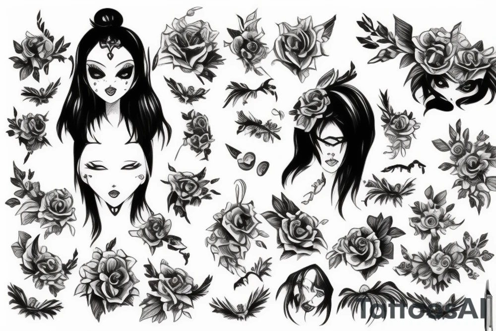 cute girl demon perfect body tattoo idea