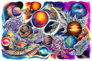 celestial bodies with vivid colors tattoo idea