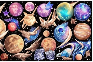 celestial bodies with vivid colors tattoo idea