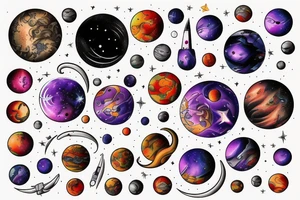 celestial bodies with vivid colors tattoo idea