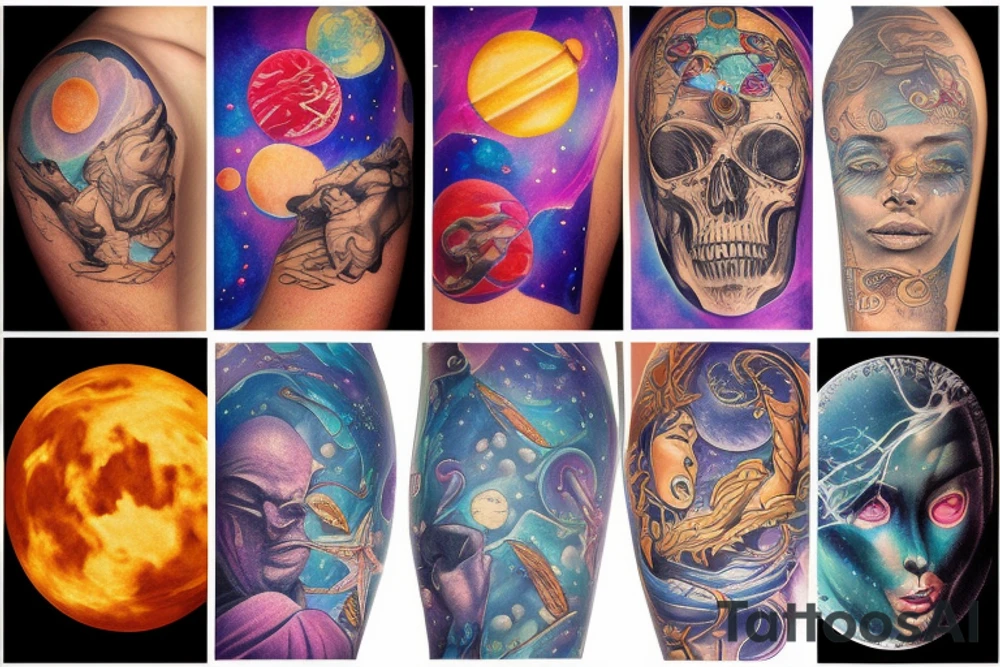 celestial bodies with vivid colors tattoo idea