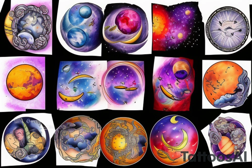 celestial bodies with vivid colors tattoo idea