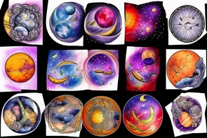 celestial bodies with vivid colors tattoo idea