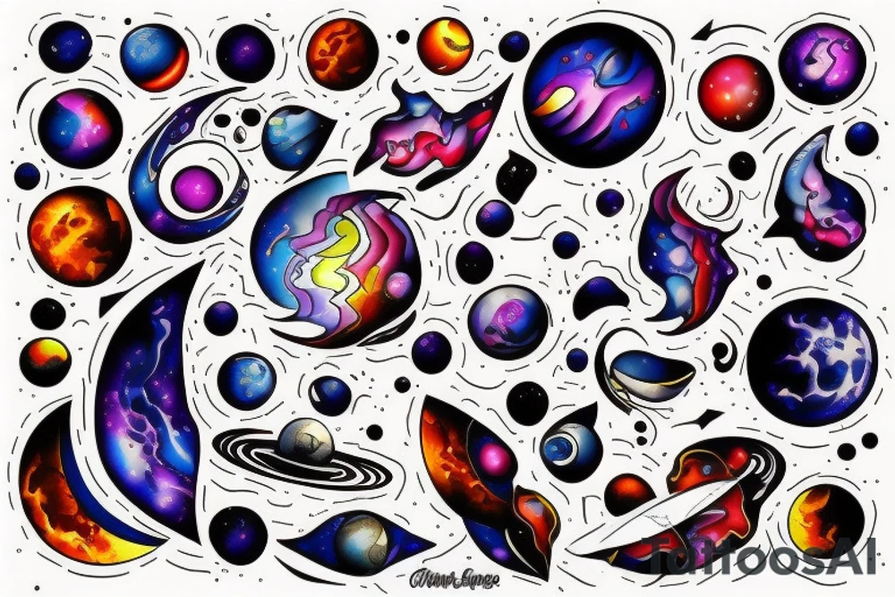 celestial bodies with vivid colors tattoo idea