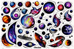 celestial bodies with vivid colors tattoo idea