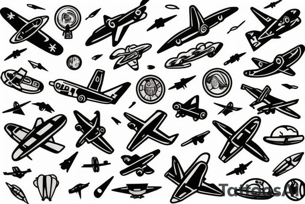 Airplane in the space tattoo idea