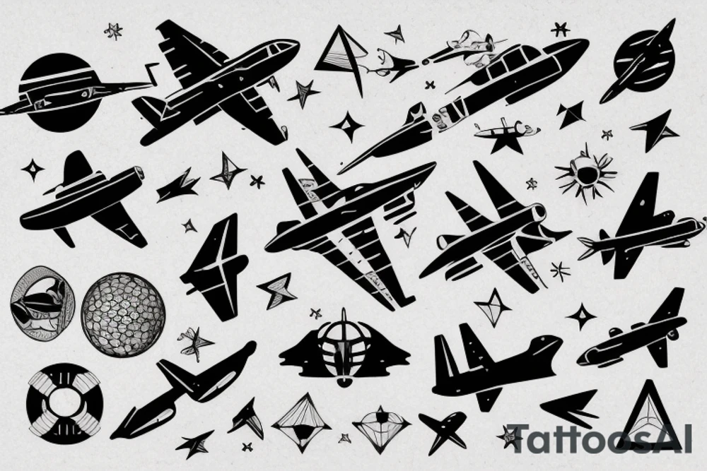 Airplane in the space tattoo idea