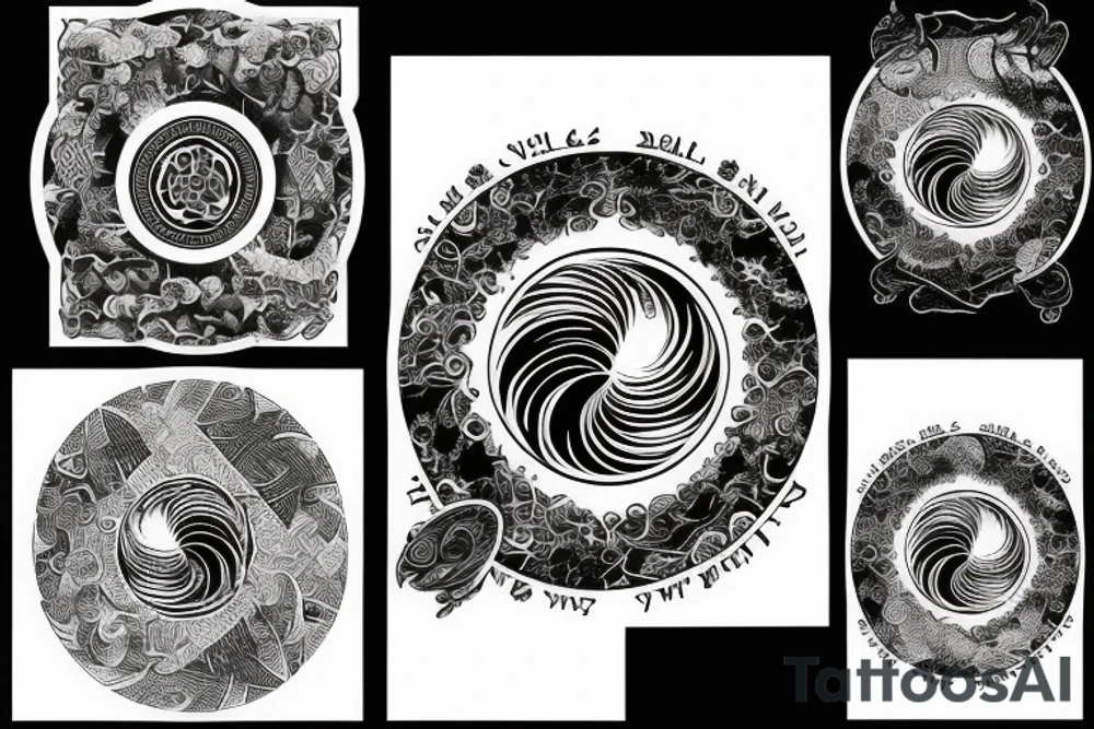 Scales, yin and yang, numbers 369 and twig tattoo idea