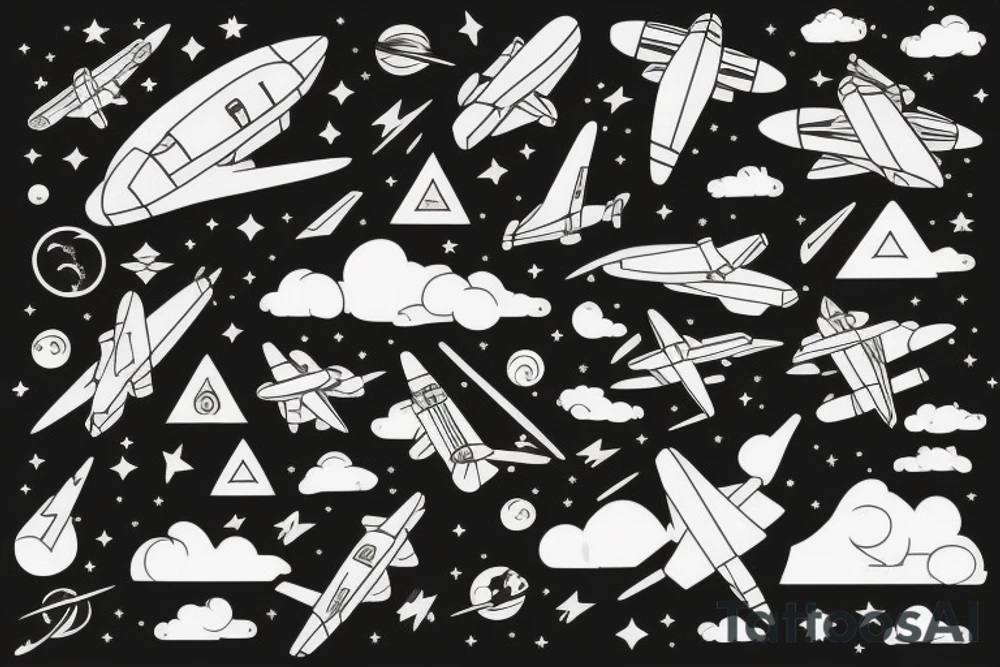 Airplane in the space tattoo idea