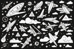 Airplane in the space tattoo idea