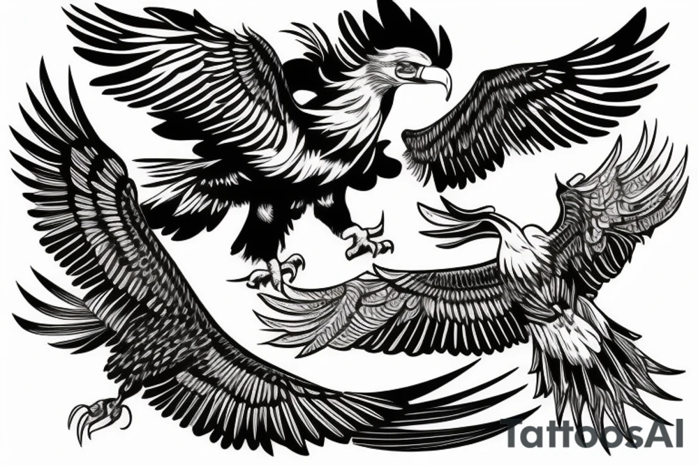 Eagle and vulture fighting tattoo idea