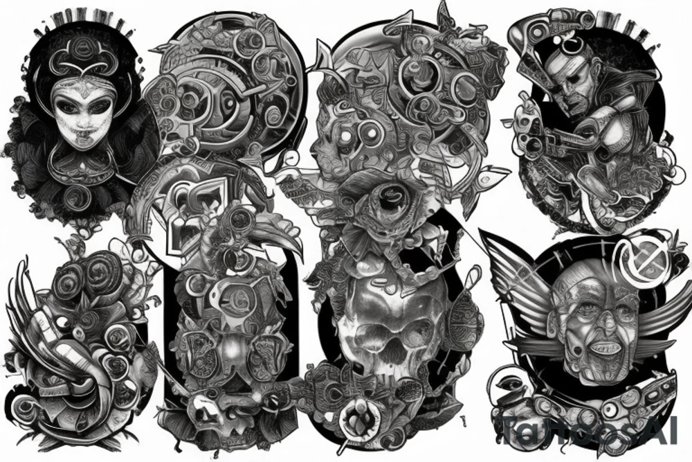 technological singularity merging with the machine god tattoo idea