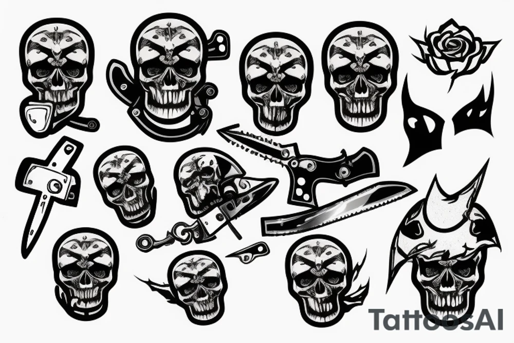 skull with chainsaw face tattoo idea