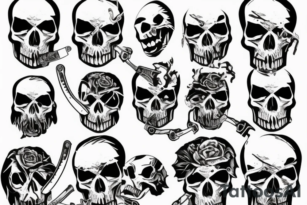 skull with chainsaw face tattoo idea