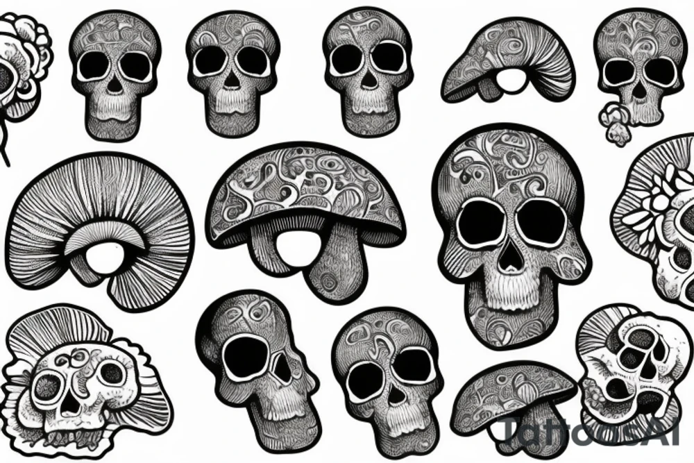 detailed skull looking like shroom tattoo idea