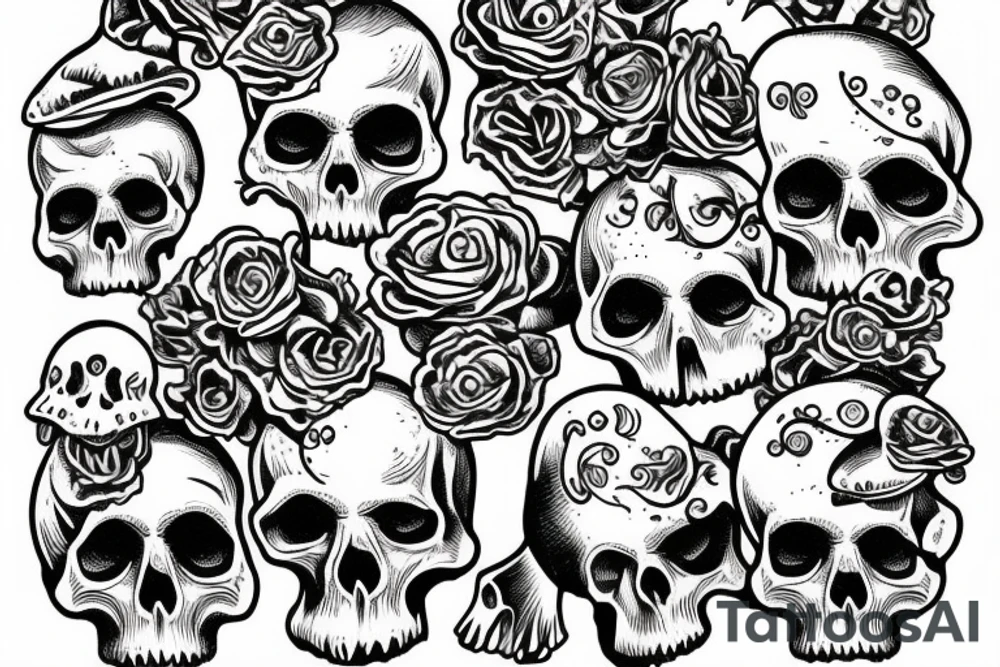 detailed skull looking like shroom tattoo idea