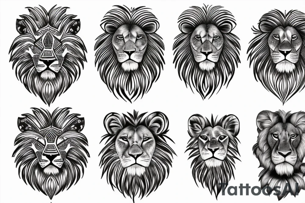 Lion, lioness and three lion cubs tattoo idea
