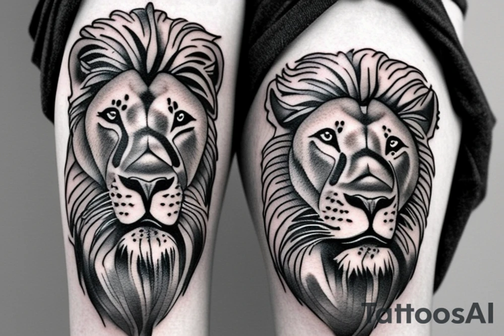 Lion, lioness and three lion cubs tattoo idea