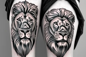 Lion, lioness and three lion cubs tattoo idea