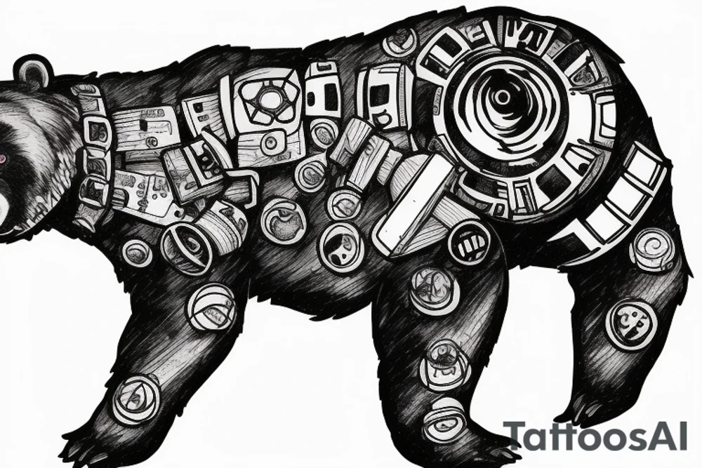bear with wood on his back, space and tardis tattoo idea