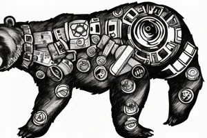 bear with wood on his back, space and tardis tattoo idea