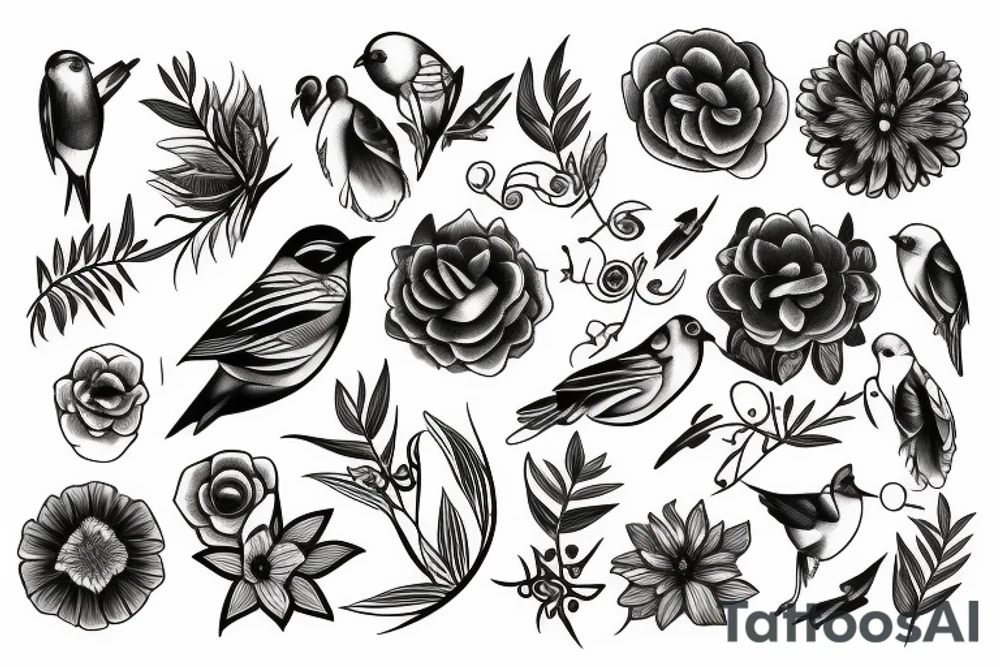 Bird flowers tattoo idea