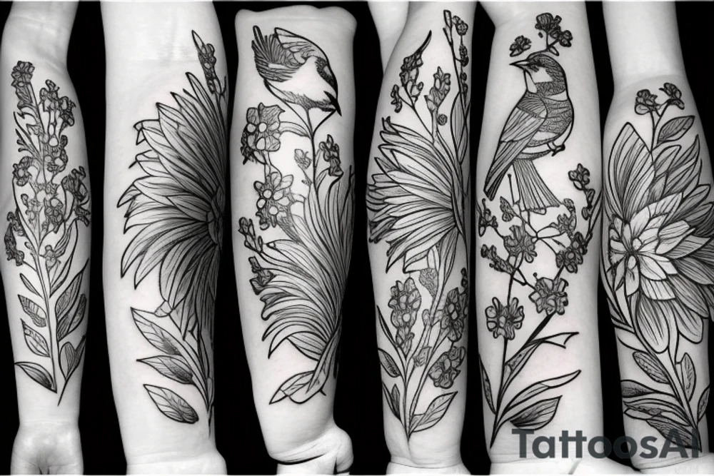 Bird flowers tattoo idea