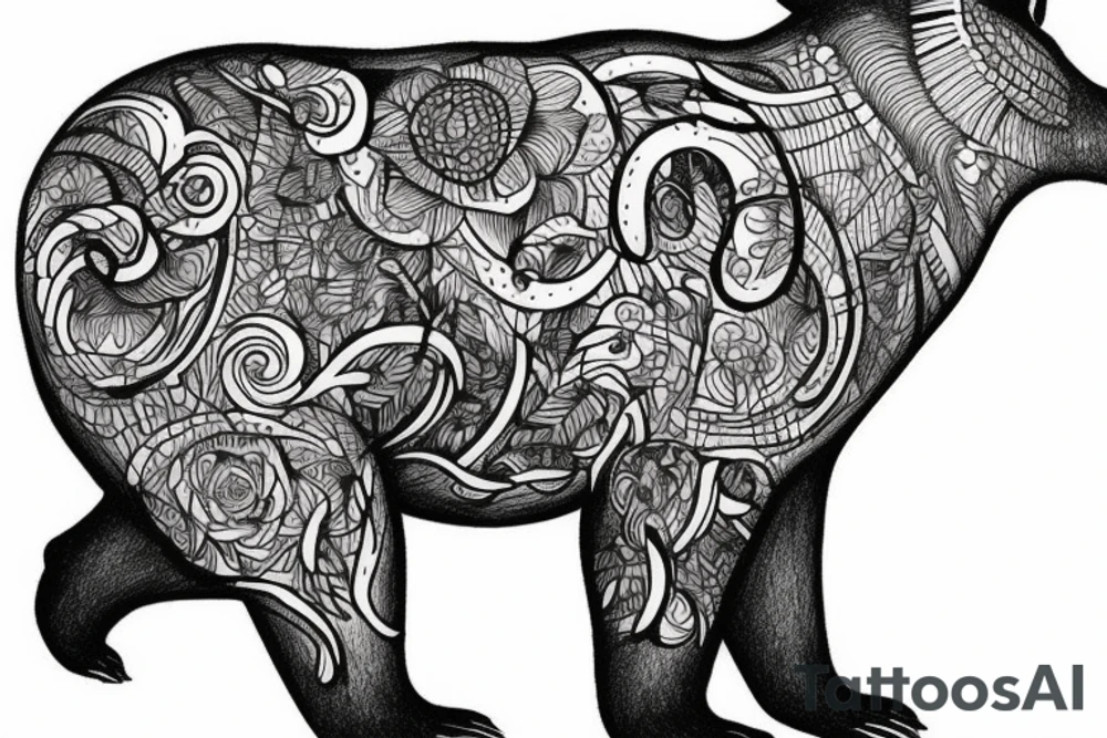 bear with forest on his back tattoo idea
