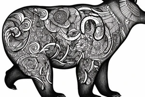 bear with forest on his back tattoo idea