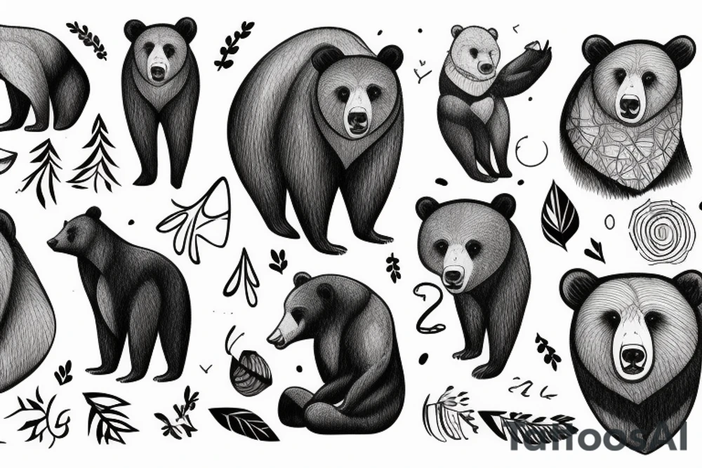 bear with forest on his back tattoo idea