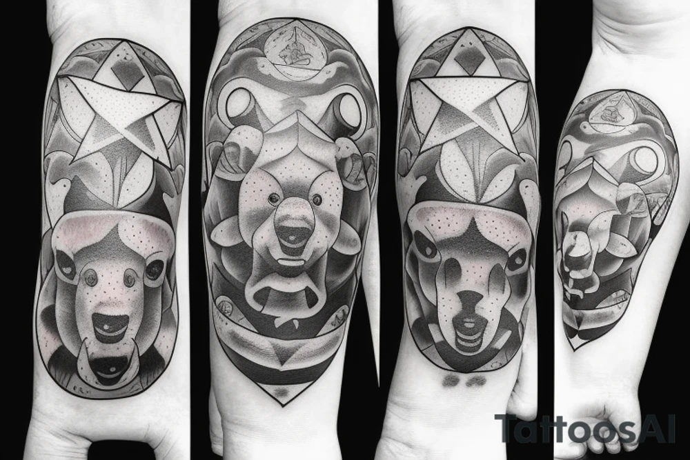 god bear, 3 small stars, 1 large star, tattoo idea