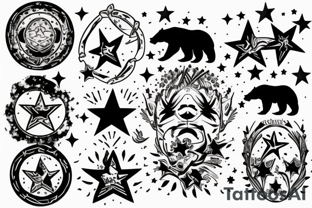 Bear God heaven, 3 small stars, 1 large star, tattoo idea