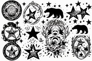 Bear God heaven, 3 small stars, 1 large star, tattoo idea