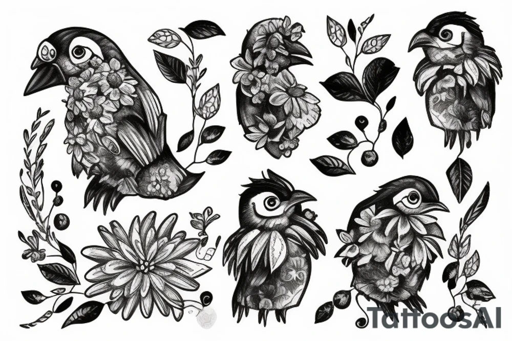 Big bird with flowers tattoo idea