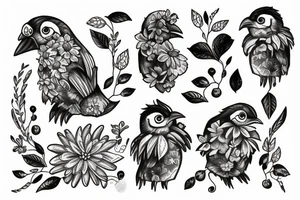 Big bird with flowers tattoo idea