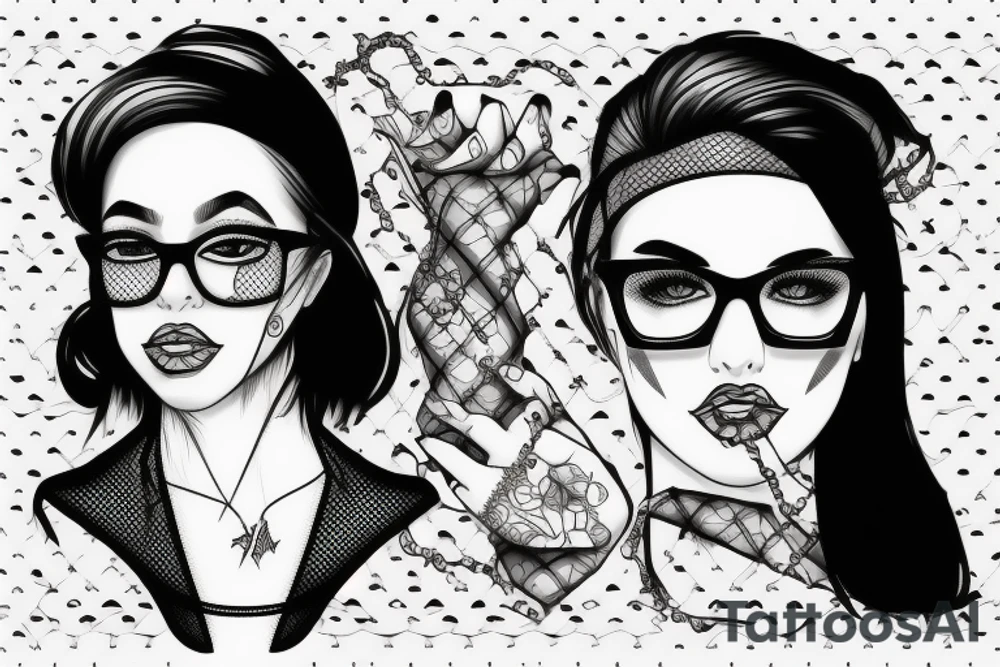 girl with glasses and fishnets tattoo idea