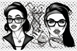 girl with glasses and fishnets tattoo idea