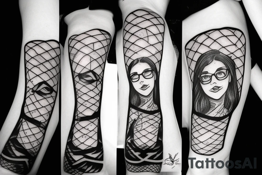 girl with glasses and fishnets tattoo idea