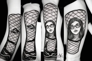 girl with glasses and fishnets tattoo idea