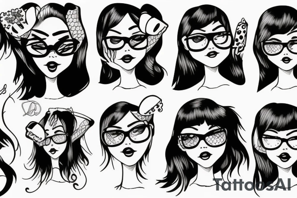girl with glasses and fishnets tattoo idea