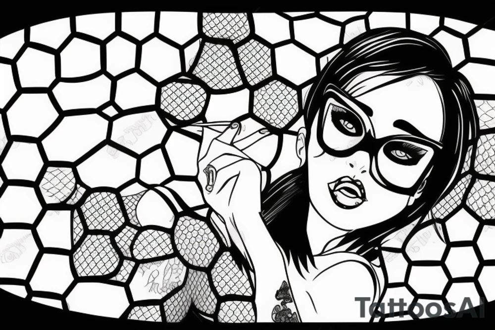 girl with glasses and fishnets tattoo idea