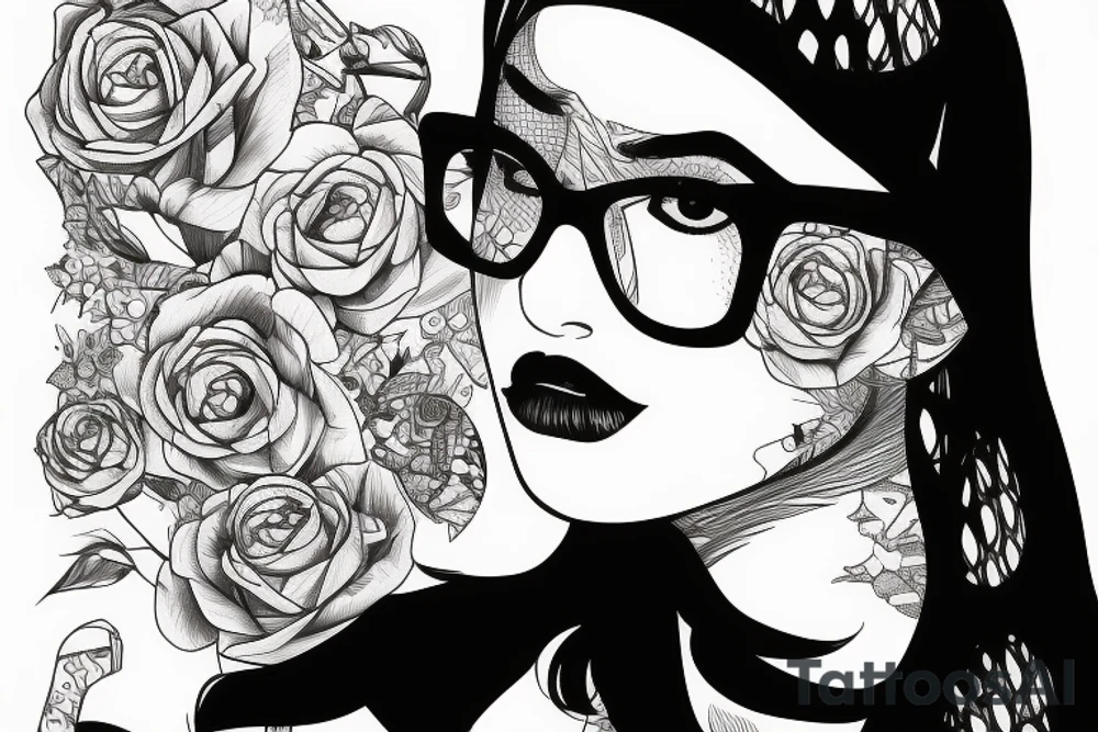 girl with glasses and fishnets tattoo idea