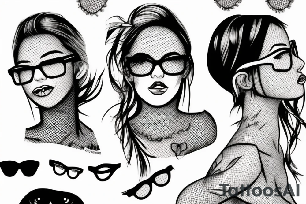 girl with glasses and fishnets tattoo idea