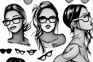 girl with glasses and fishnets tattoo idea