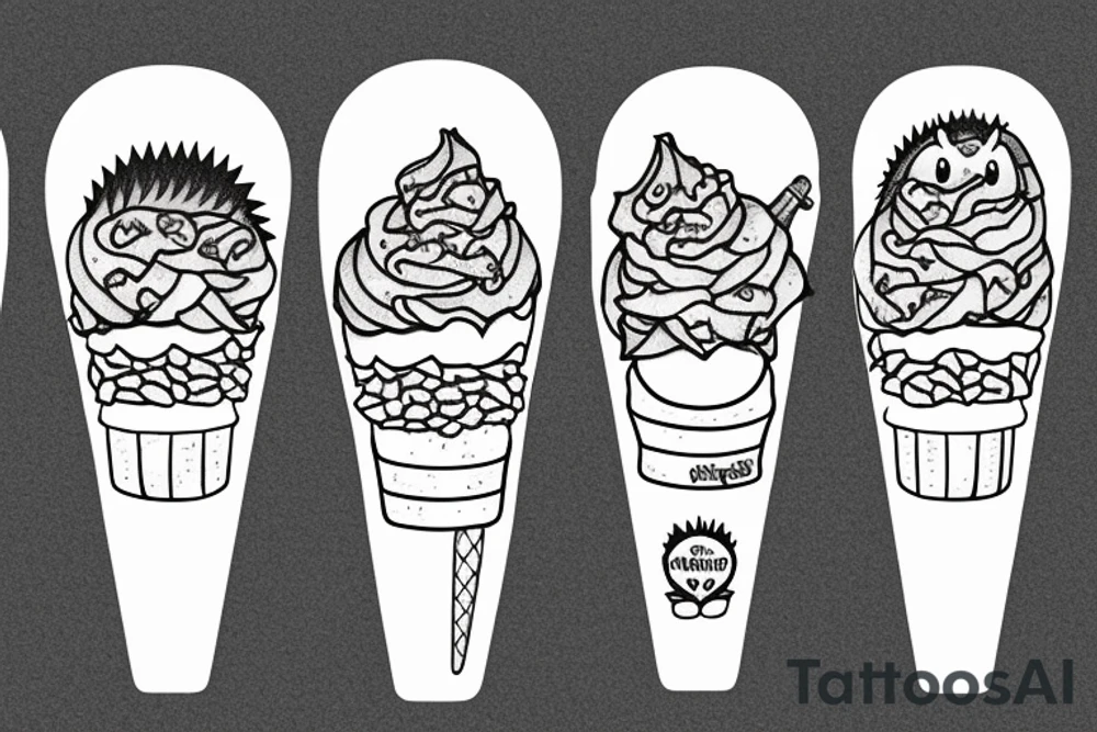 Three hedgehogs as an ice cream cones tattoo idea