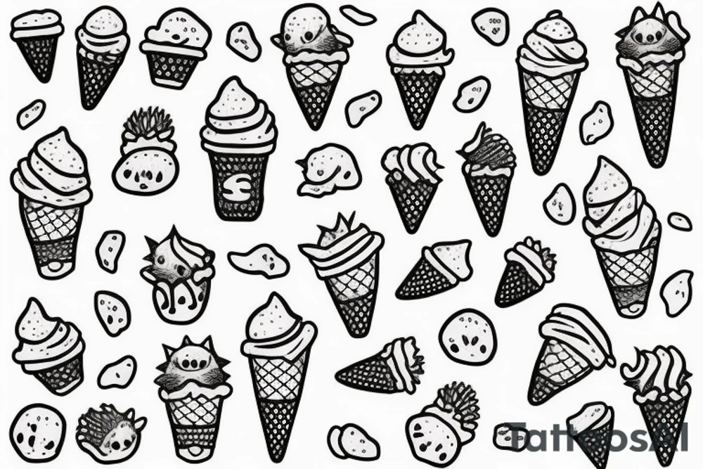 Three hedgehogs as an ice cream cones tattoo idea